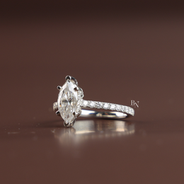 1ct Marquise Lab Diamond Engagement Ring, Hidden Halo Marquise Ring, Slender Pave Band