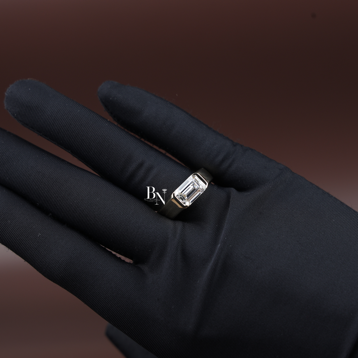 2.5ct Emerald Cut Lab Diamond Men's Ring, Bezel Set Gold Engagement Ring for Him