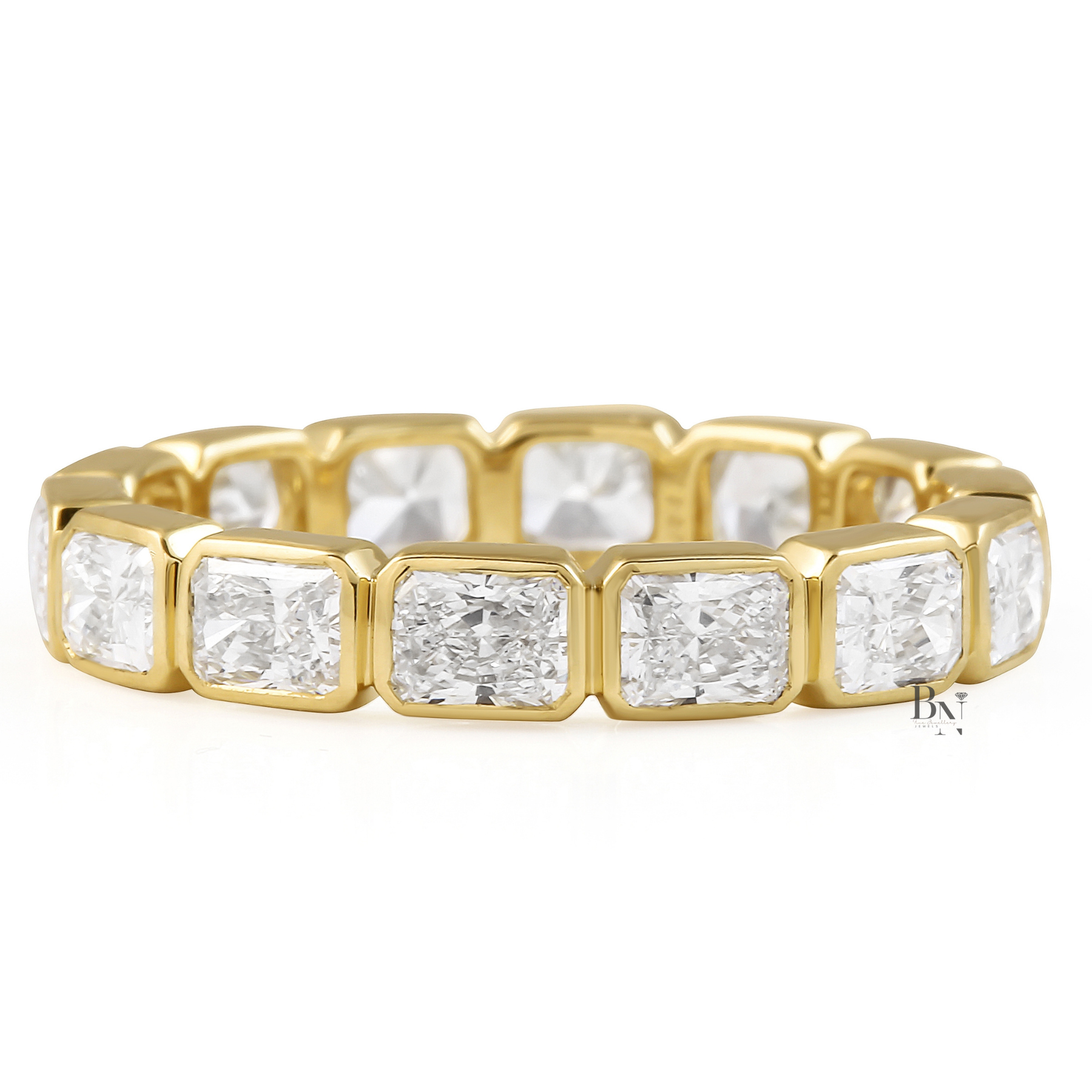 East West Radiant Cut Eternity Band, Lab Grown Diamond Bezel Wedding Ring, 14K Gold 2 Carat Stacking Ring