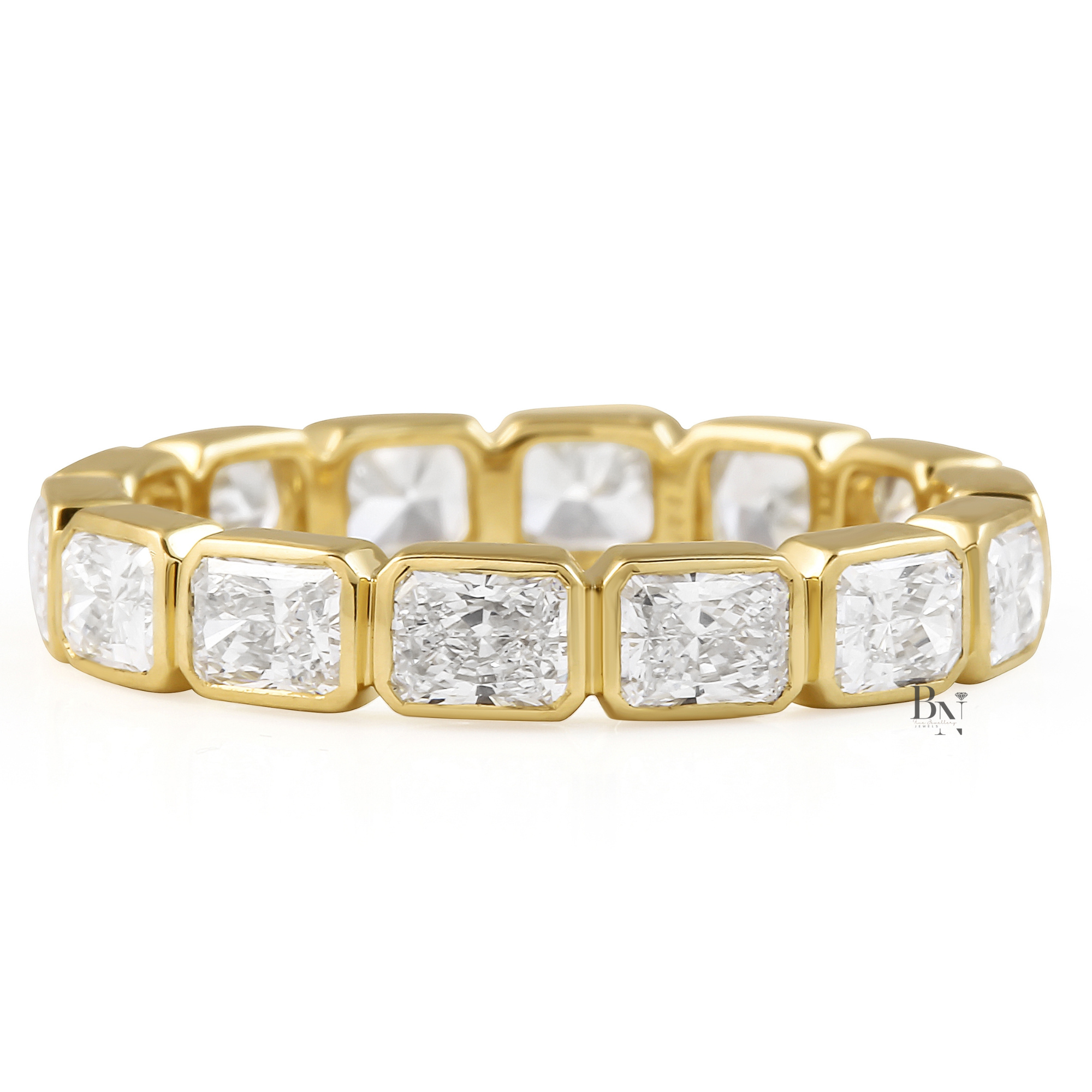 East West Radiant Cut Eternity Band, Lab Grown Diamond Bezel Wedding Ring, 14K Gold 2 Carat Stacking Ring