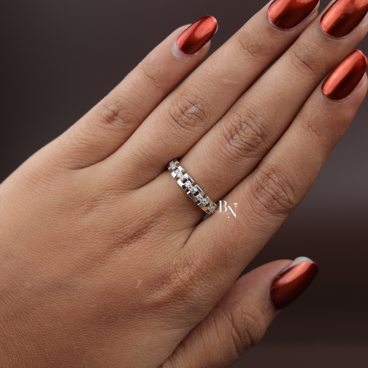 Lab Grown Diamond Unisex Band, Geometric Link Wedding Ring,0.25 ctw