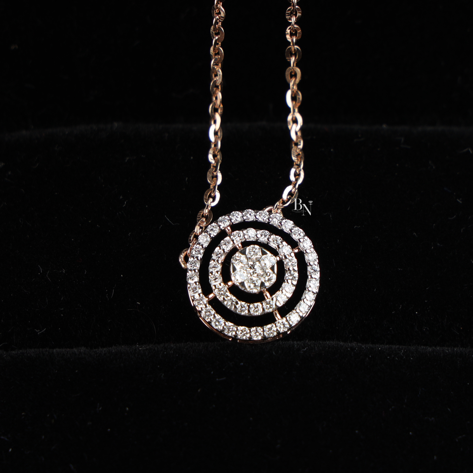 1 CTW Lab Grown Diamond Necklace, Round Double Halo Circle Pendant, Rose Gold