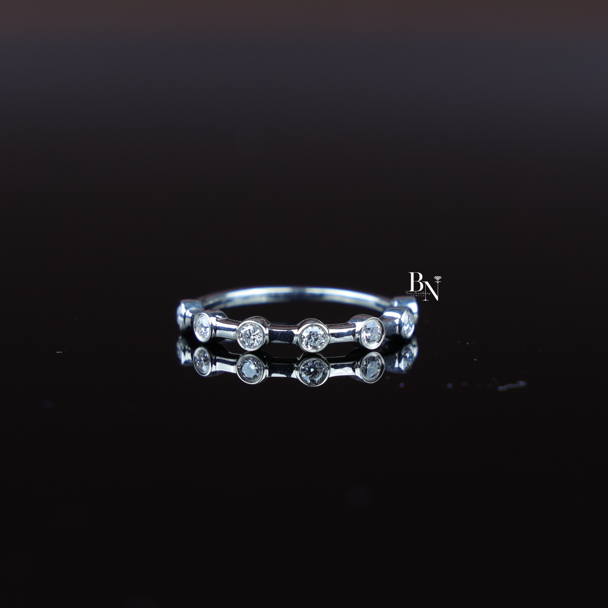Bezel Set Lab-Grown Diamond Band, Minimalist Stacking Ring, Delicate White Gold Spaced Band