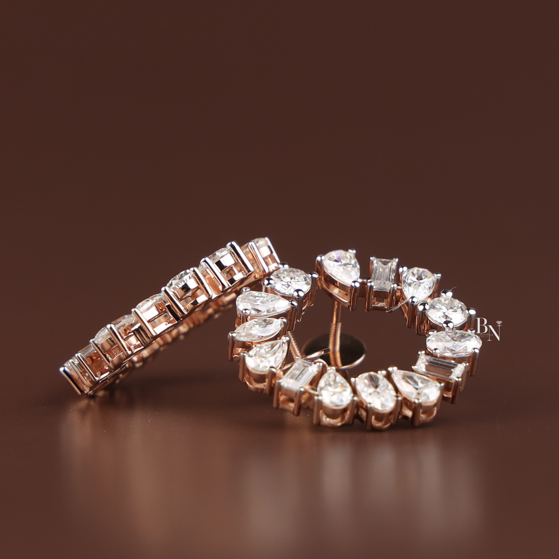 Lab Grown Diamond Open Circle Earrings, Mixed Cut Diamond Studs, Diamond Wreath Earrings