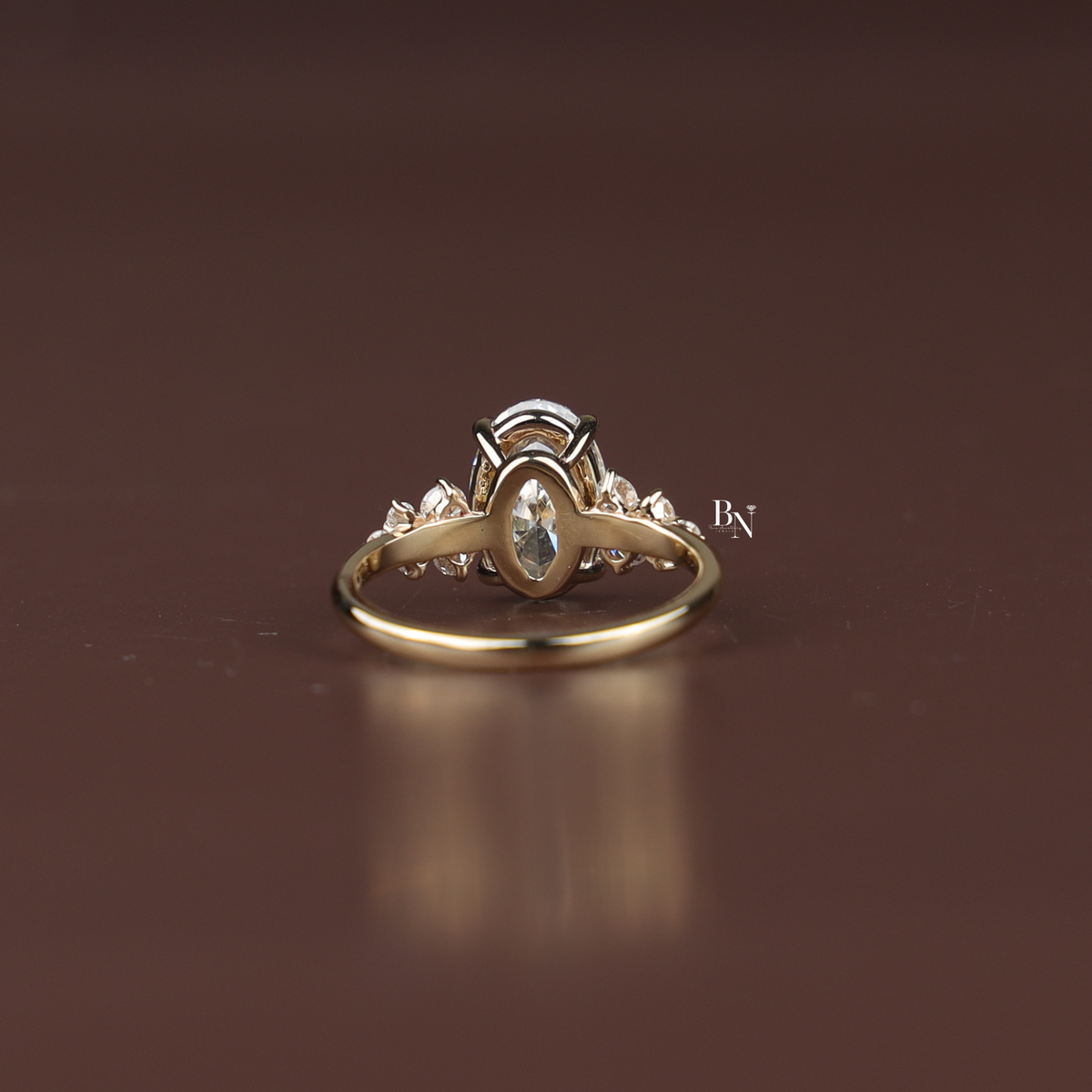2 Carat Oval Lab Diamond Engagement Ring, Unique Cluster Side Stone Ring, Yellow Gold