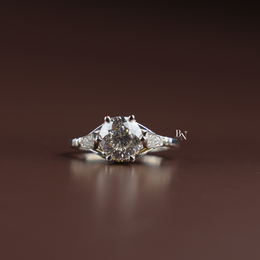2 Carat Portuguese Cut Lab Grown Diamond Engagement Ring, Cathedral Setting with Pavé Band