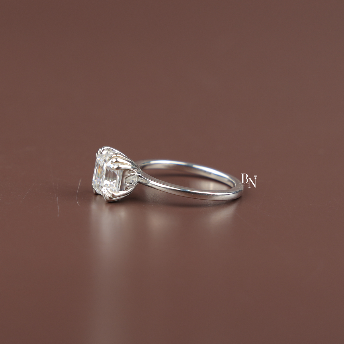 2ct Asscher Cut Engagement Ring, Lab Grown Diamond Solitaire, Tulip Basket Setting, Double Claw Prong