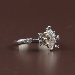 1.1ct Marquise Lab Grown Diamond Engagement Ring, Vintage Inspired Cluster Ring, Milgrain Diamond Ring