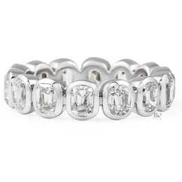 3.65ct Antique Cushion Cut Eternity Band, Bezel Set Lab Diamond Wedding Ring, 5.1mm Wide