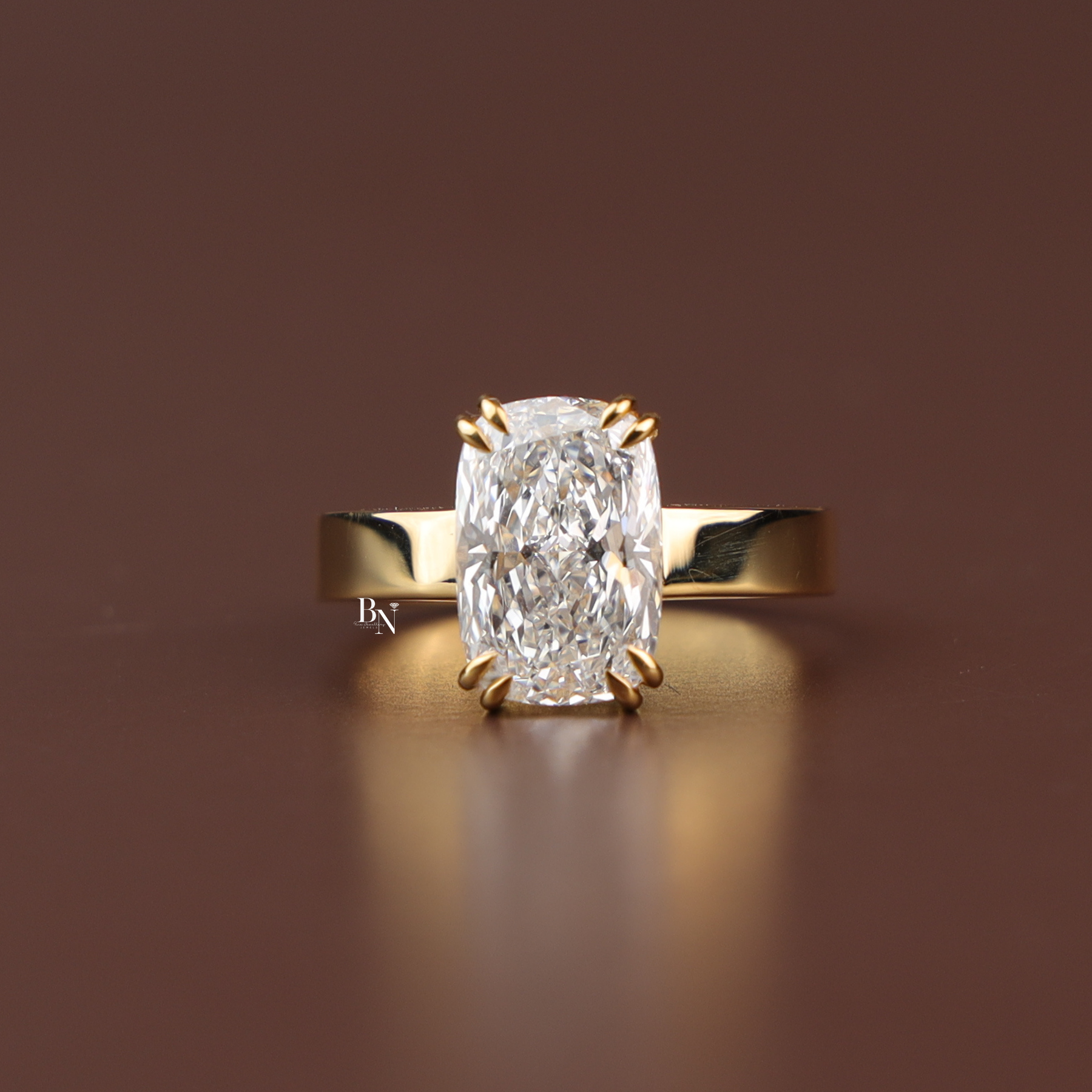 3ct Elongated Cushion Cut Lab Grown Diamond Engagement Ring, Modern Thick Band Solitaire Ring