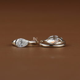 Pear Cut Lab Grown Diamond Huggie Earrings, Minimalist Solitaire Hoop Earrings, Half Bezel Diamond Hoops