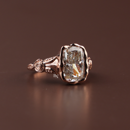 4ct Elongated Cushion Cut Lab Grown Diamond Engagement Ring, Floral Bezel Set Nature Inspired Ring
