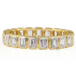 Emerald Cut Lab Diamond Band, 1.70 CTW Bezel Set Eternity Ring, Solid Gold Bridal Stacking Ring