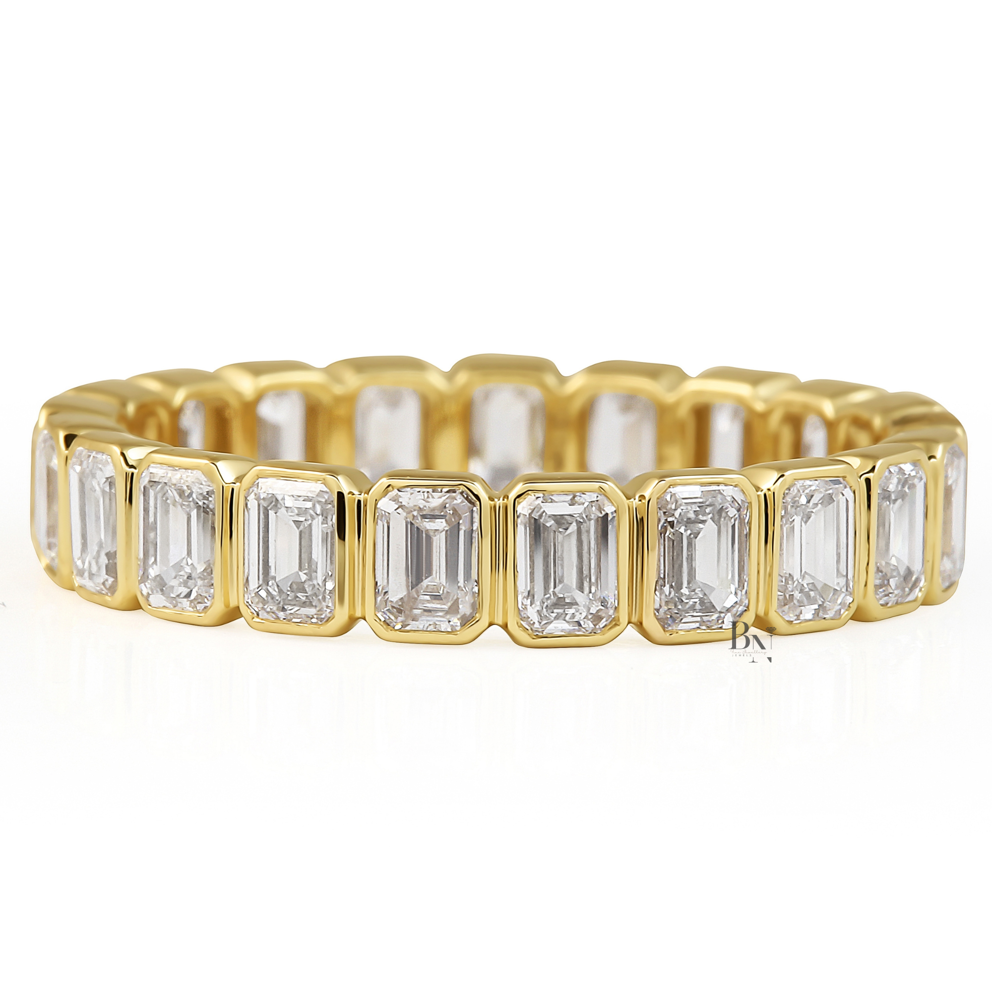 Emerald Cut Lab Diamond Band, 1.70 CTW Bezel Set Eternity Ring, Solid Gold Bridal Stacking Ring