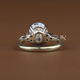 3ct Oval Lab Grown Diamond Engagement Ring, Hidden Halo Oval Ring with Side Stones, Gold Cluster