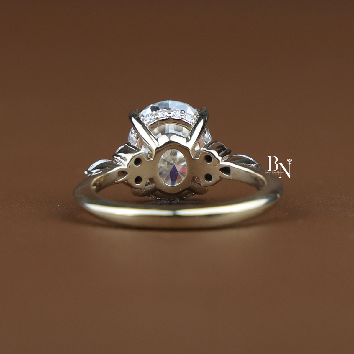 3ct Oval Lab Grown Diamond Engagement Ring, Hidden Halo Oval Ring with Side Stones, Gold Cluster