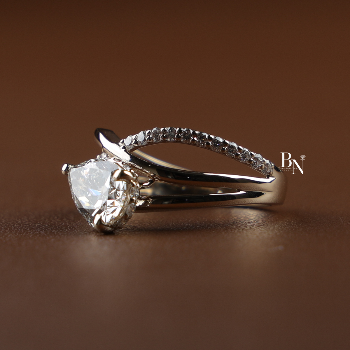 2 Carat Pear Cut Lab Grown Diamond Engagement Ring, Hidden Halo Twist Band, Teardrop