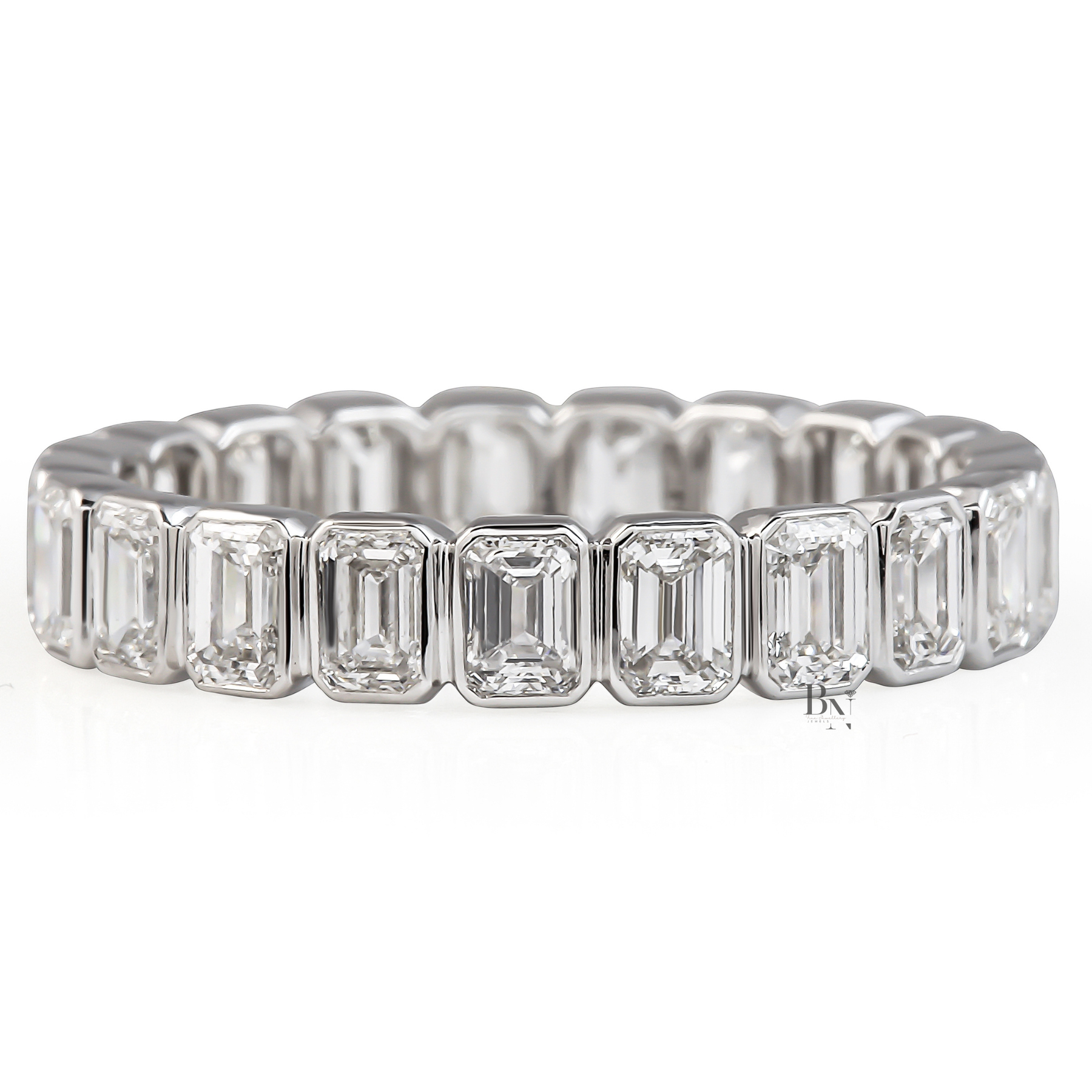 Emerald Cut Lab Diamond Band, 1.70 CTW Bezel Set Eternity Ring, Solid Gold Bridal Stacking Ring