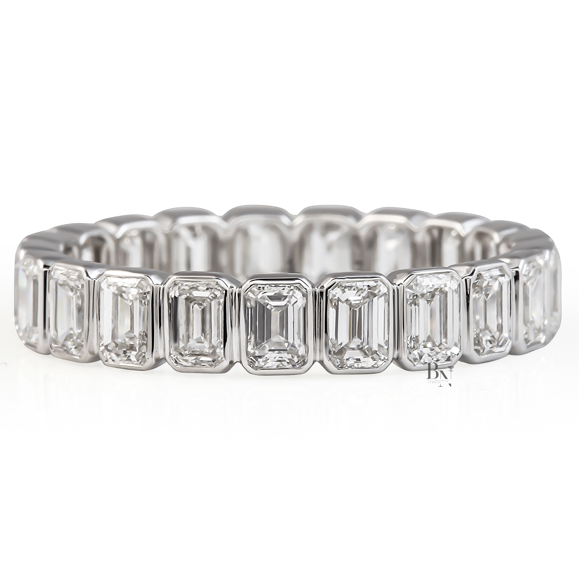 Emerald Cut Lab Diamond Band, 1.70 CTW Bezel Set Eternity Ring, Solid Gold Bridal Stacking Ring