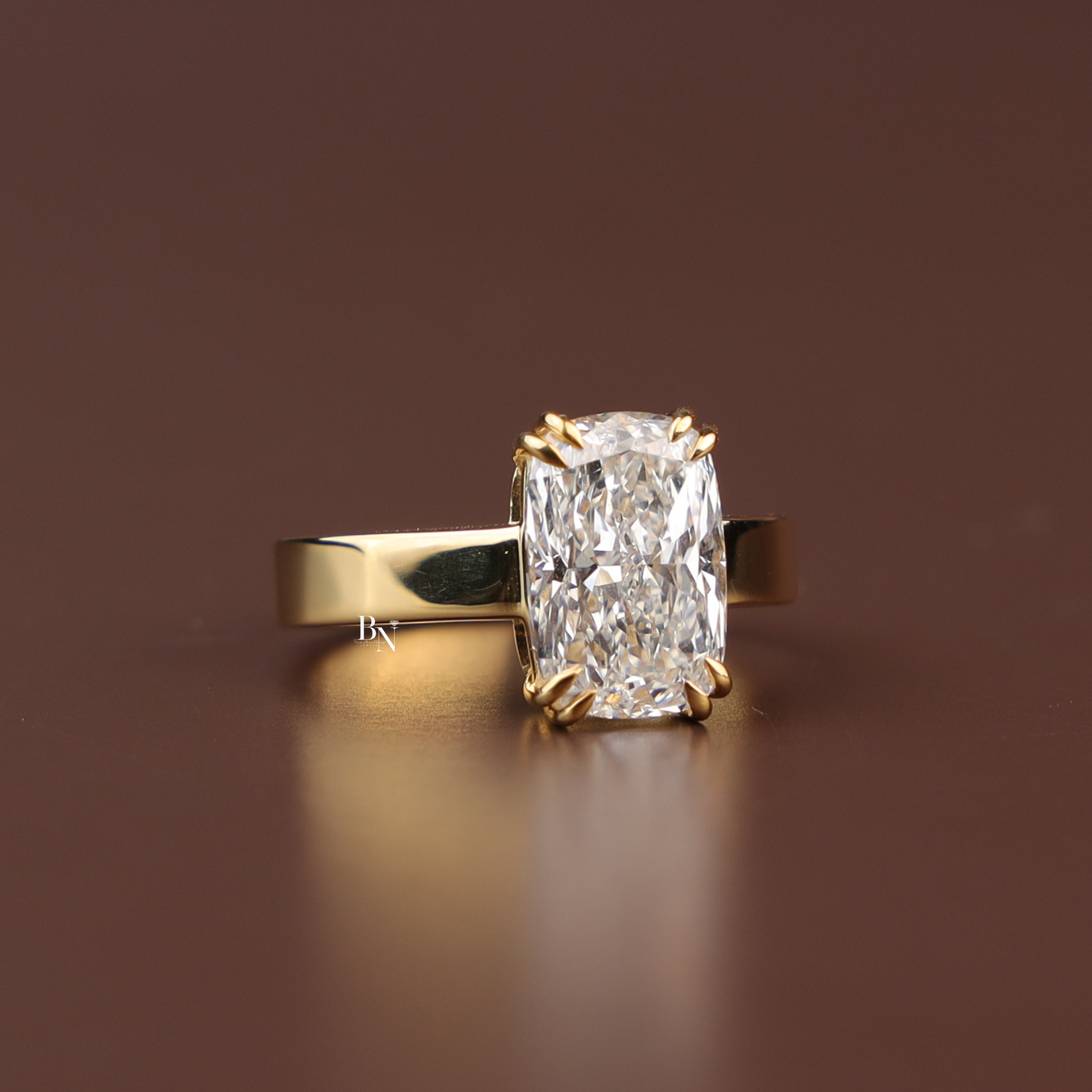 3ct Elongated Cushion Cut Lab Grown Diamond Engagement Ring, Modern Thick Band Solitaire Ring