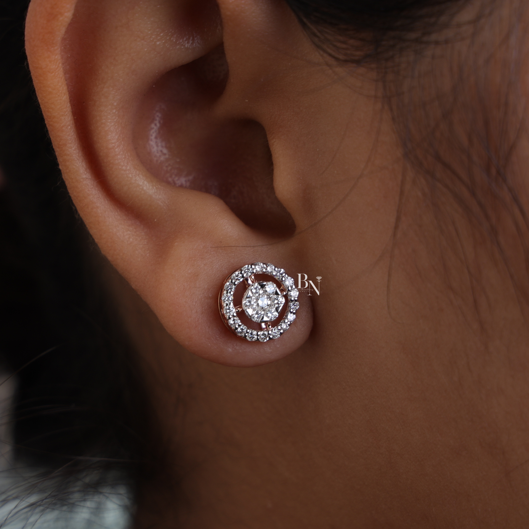 Lab Grown Diamond Stud Earrings, Round Cluster Halo Studs, Rose Gold Screw Back Earrings