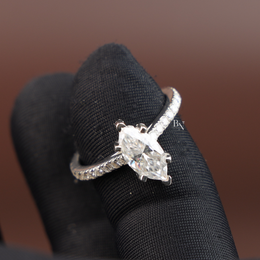 1ct Marquise Lab Diamond Engagement Ring, Hidden Halo Marquise Ring, Slender Pave Band