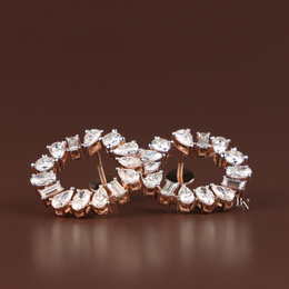 Lab Grown Diamond Open Circle Earrings, Mixed Cut Diamond Studs, Diamond Wreath Earrings