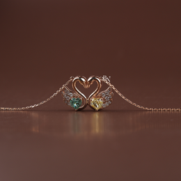 Fancy Green and Yellow Lab Grown Diamond Swan Pendant Necklace, Two Stone Heart Swan Pendant for Women