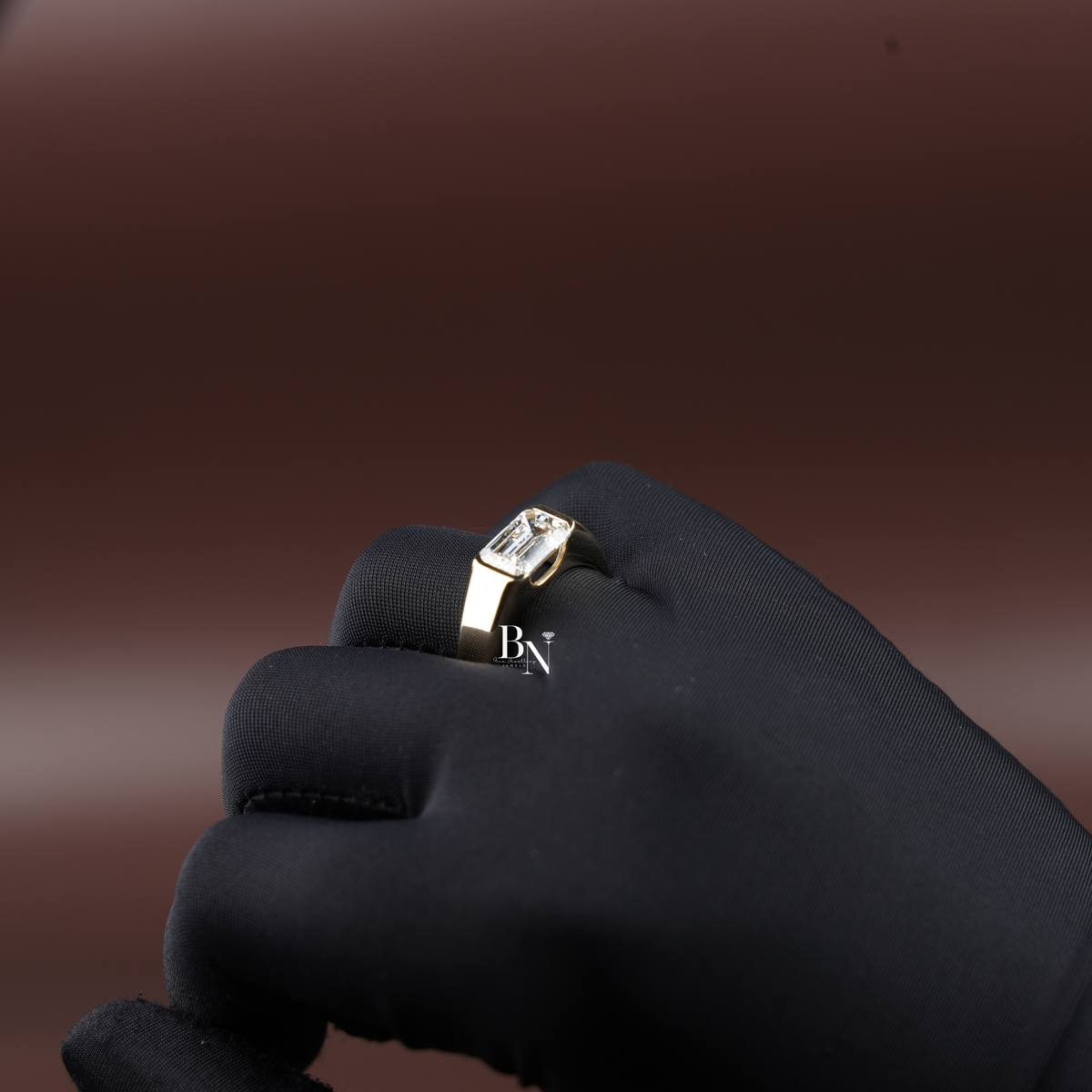2.5ct Emerald Cut Lab Diamond Men's Ring, Bezel Set Gold Engagement Ring for Him