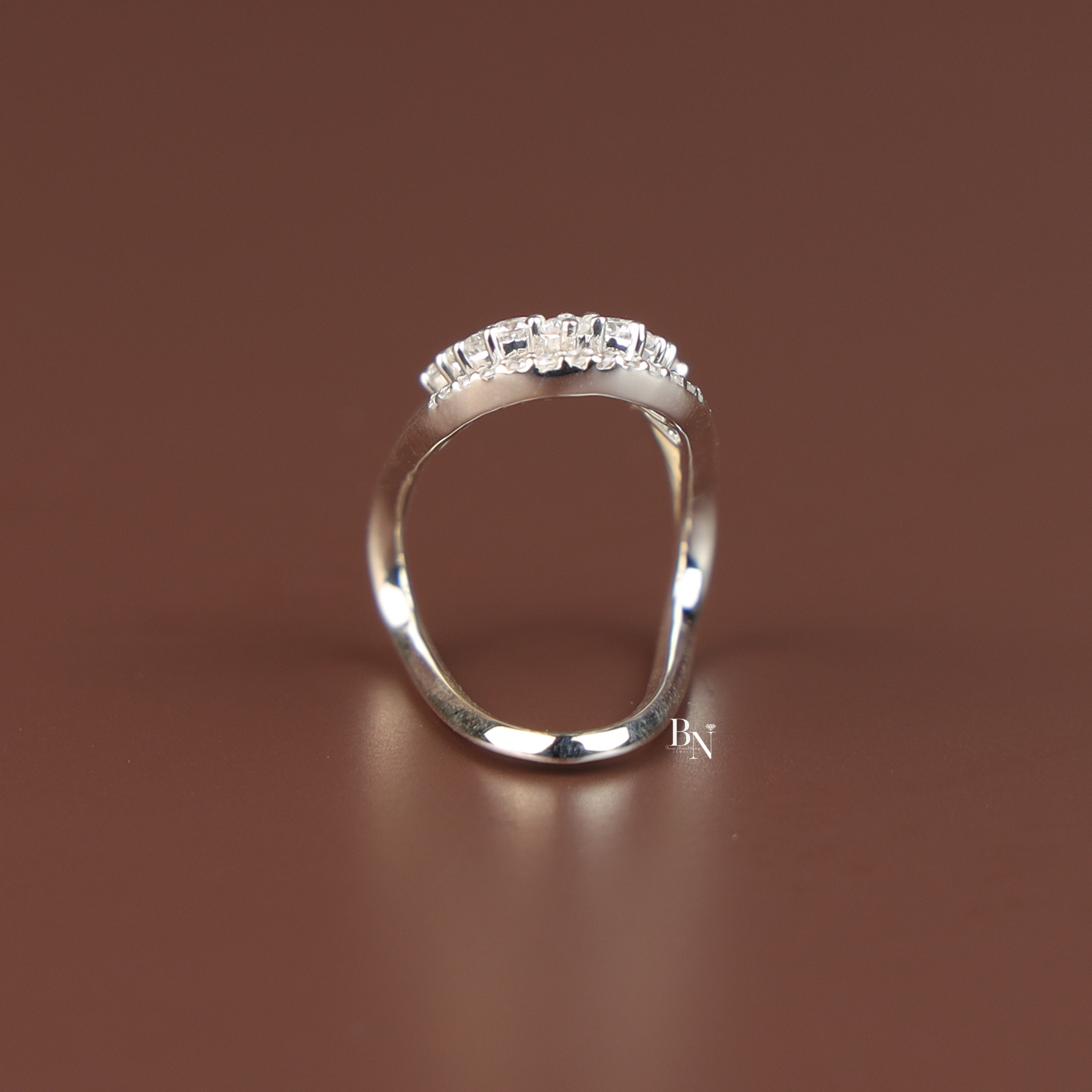 U Shape Lab Grown Diamond Wedding Band, Curved Contour Stacking Ring, Round Cut Diamond Ring Enhancer