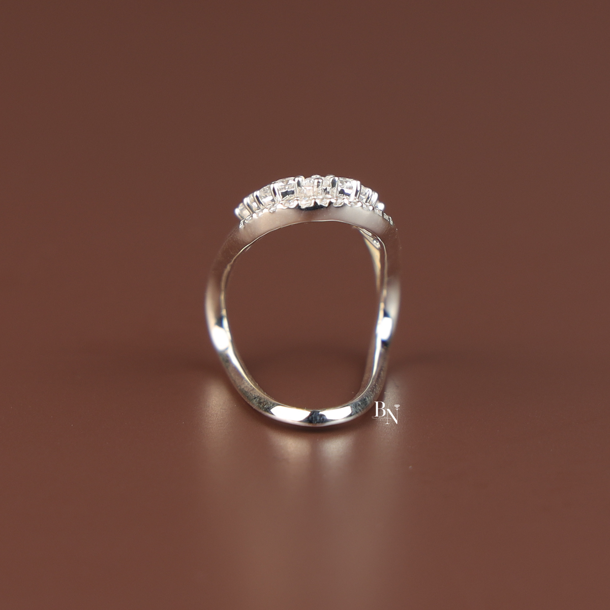 U Shape Lab Grown Diamond Wedding Band, Curved Contour Stacking Ring, Round Cut Diamond Ring Enhancer