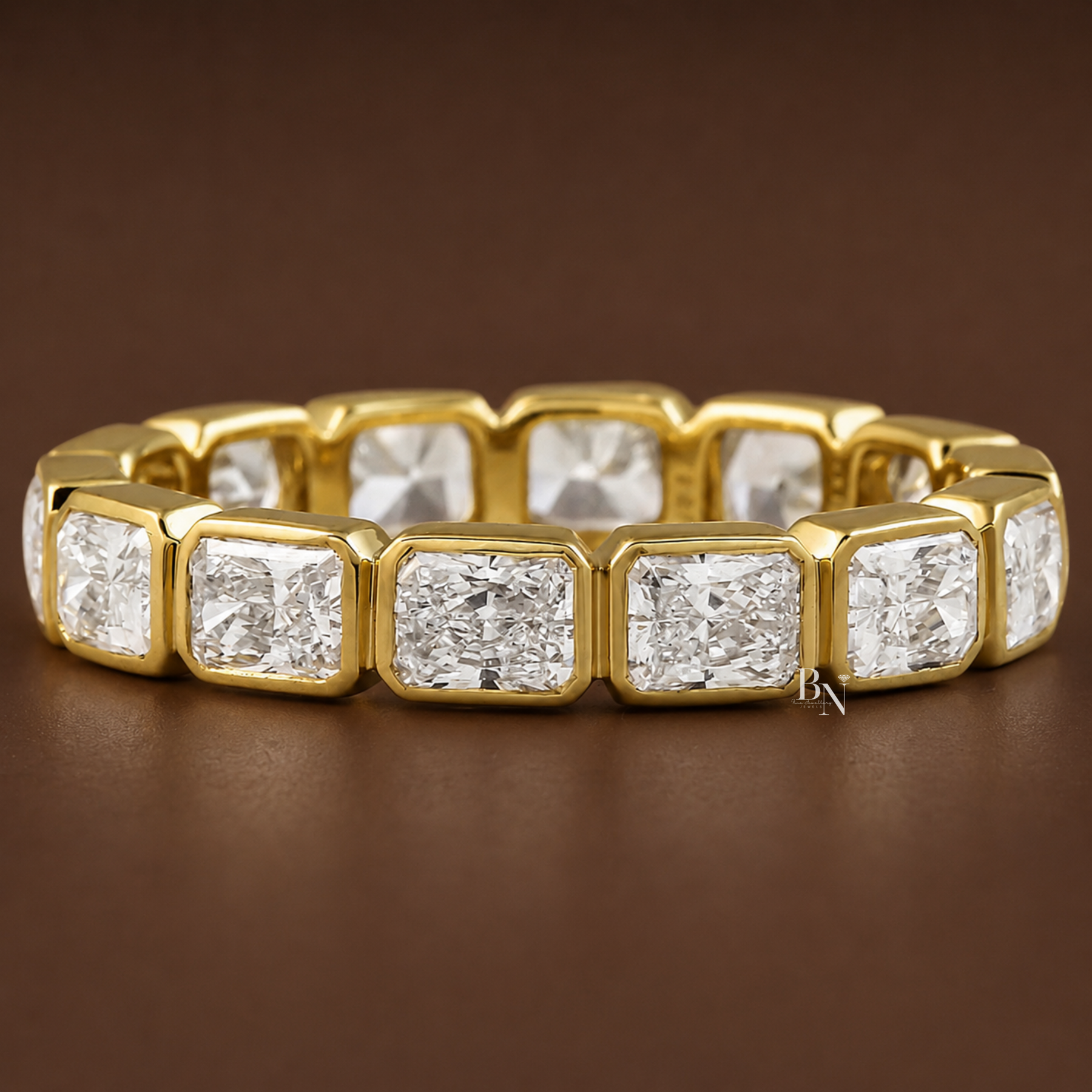 East West Radiant Cut Eternity Band, Lab Grown Diamond Bezel Wedding Ring, 14K Gold 2 Carat Stacking Ring