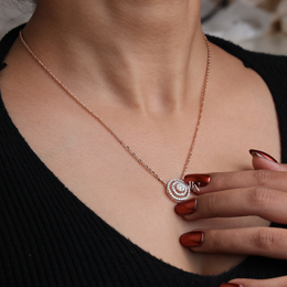 1 CTW Lab Grown Diamond Necklace, Round Double Halo Circle Pendant, Rose Gold