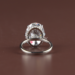 10 Carat Oval Moissanite Engagement Ring, Hidden Halo Solitaire, 6 Prong White Gold Ring