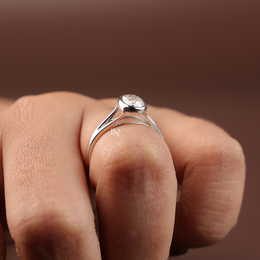 1 Ct Oval Lab Diamond Engagement Ring, Bezel Set Split Shank Solitaire Ring, White Gold Tone
