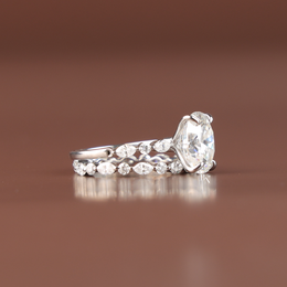 1 CTW Oval Lab Grown Diamond Bridal Set, Alternating Marquise and Round Band Engagement Ring