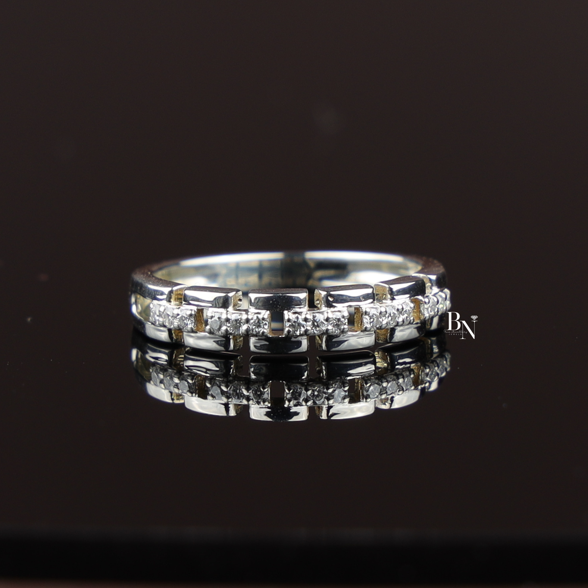 Lab Grown Diamond Unisex Band, Geometric Link Wedding Ring,0.25 ctw