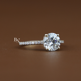 2 Carat Round Lab Diamond Engagement Ring, Hidden Halo Solitaire Ring with Pave Band in Gold