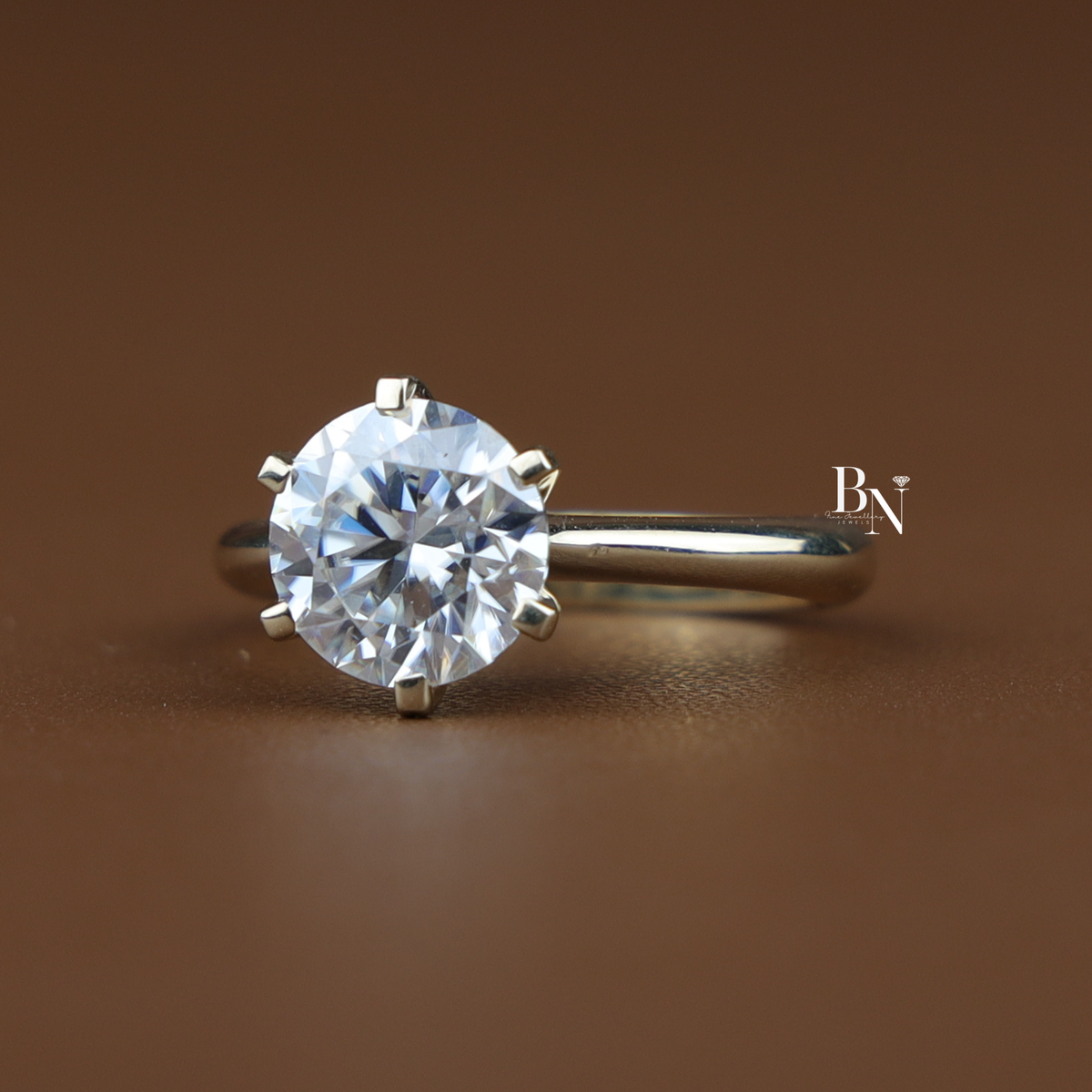 3 Carat Round Lab Diamond Engagement Ring, Classic 6 Prong Solitaire Ring in Gold