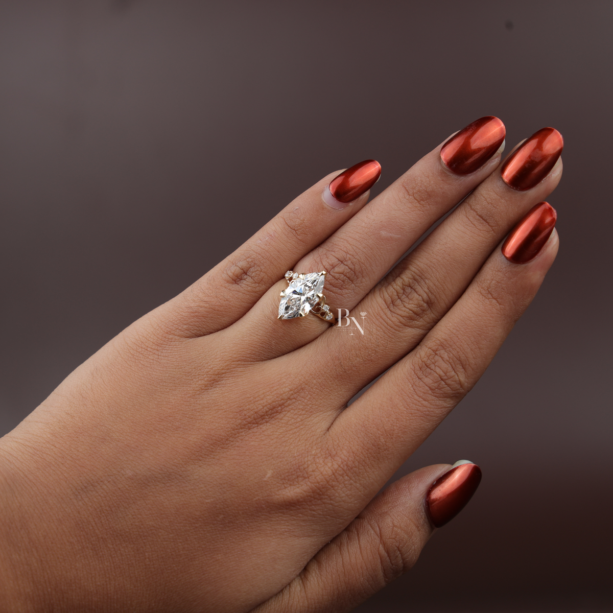 Vintage Inspired, 3ct Marquise Lab Grown Diamond Ring, Unique Yellow Gold Engagement Ring