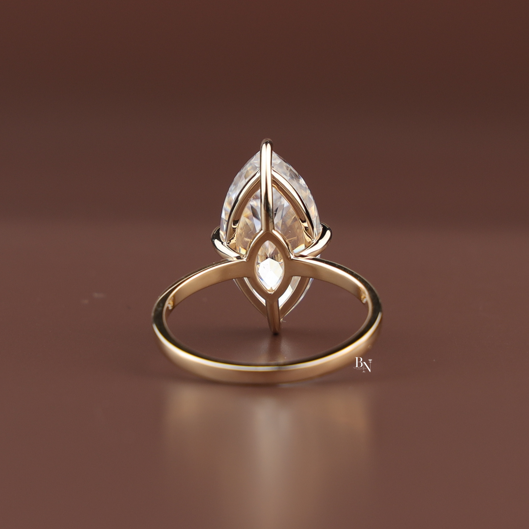6ct Marquise Cut Lab Grown Diamond Engagement Ring, Modern Slim Band Solitaire Ring, Yellow Gold