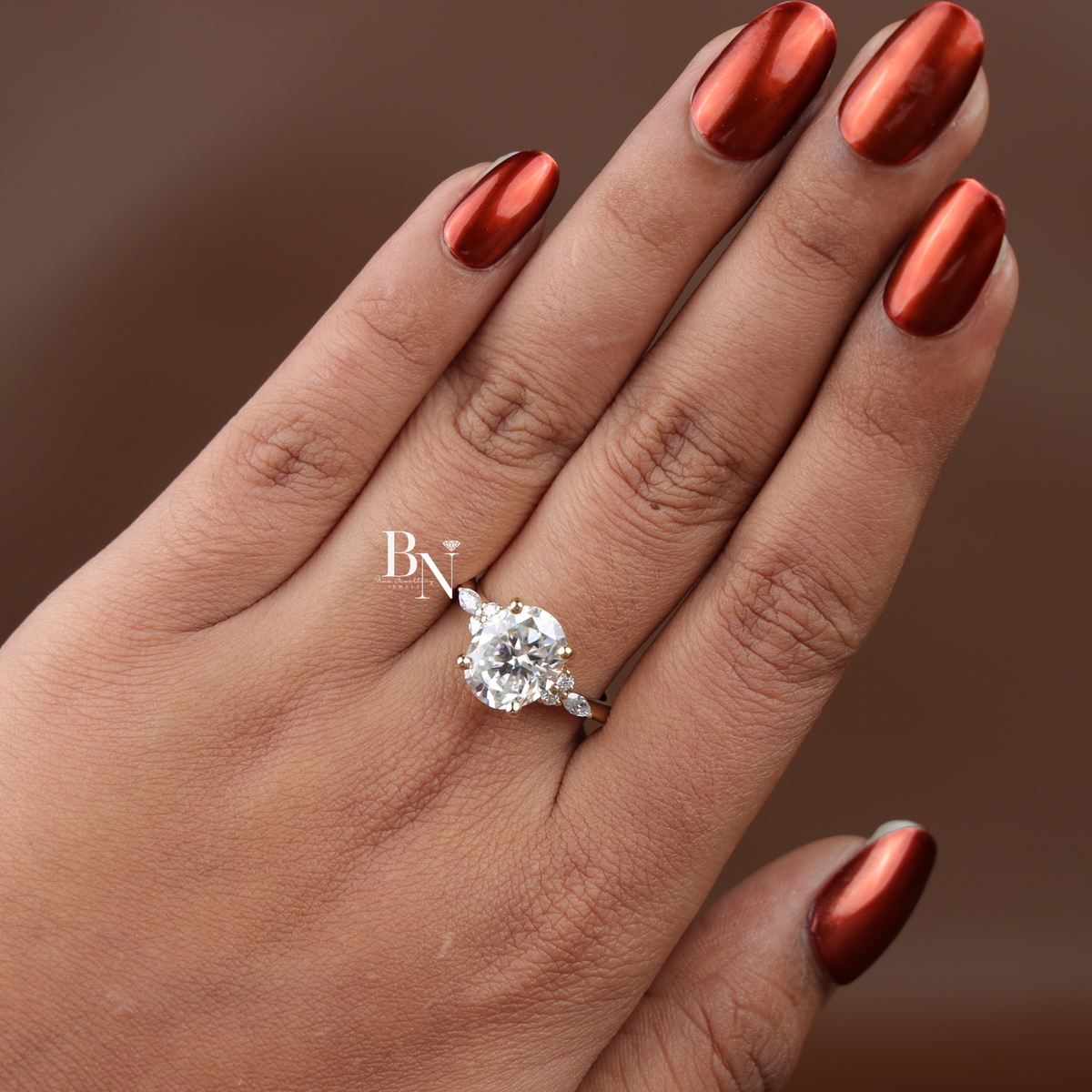 3ct Oval Lab Grown Diamond Engagement Ring, Hidden Halo Oval Ring with Side Stones, Gold Cluster