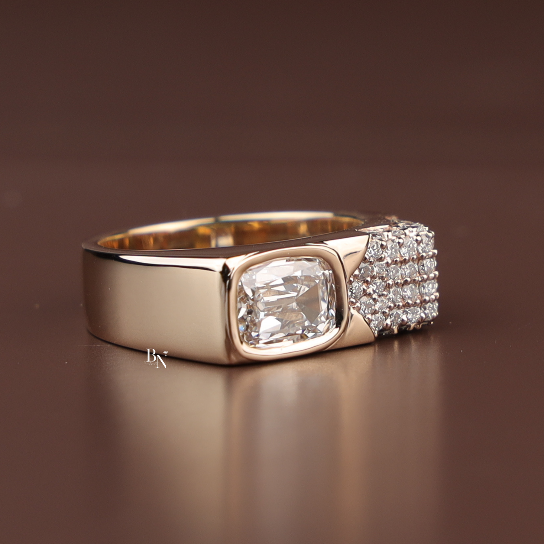 Mens Lab Grown Diamond Ring, Criss Cut Statement Ring, Gold Mens Ring, Hip Hop Luxury Jewelry