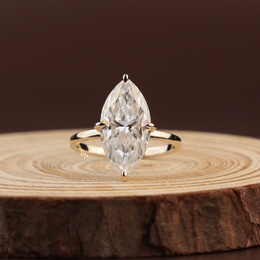 6ct Marquise Cut Lab Grown Diamond Engagement Ring, Modern Slim Band Solitaire Ring, Yellow Gold