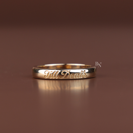 Till Death Wedding Band Set, 14K Gold Couple Rings, Matching Engraved Bands, Script Wedding Ring Set