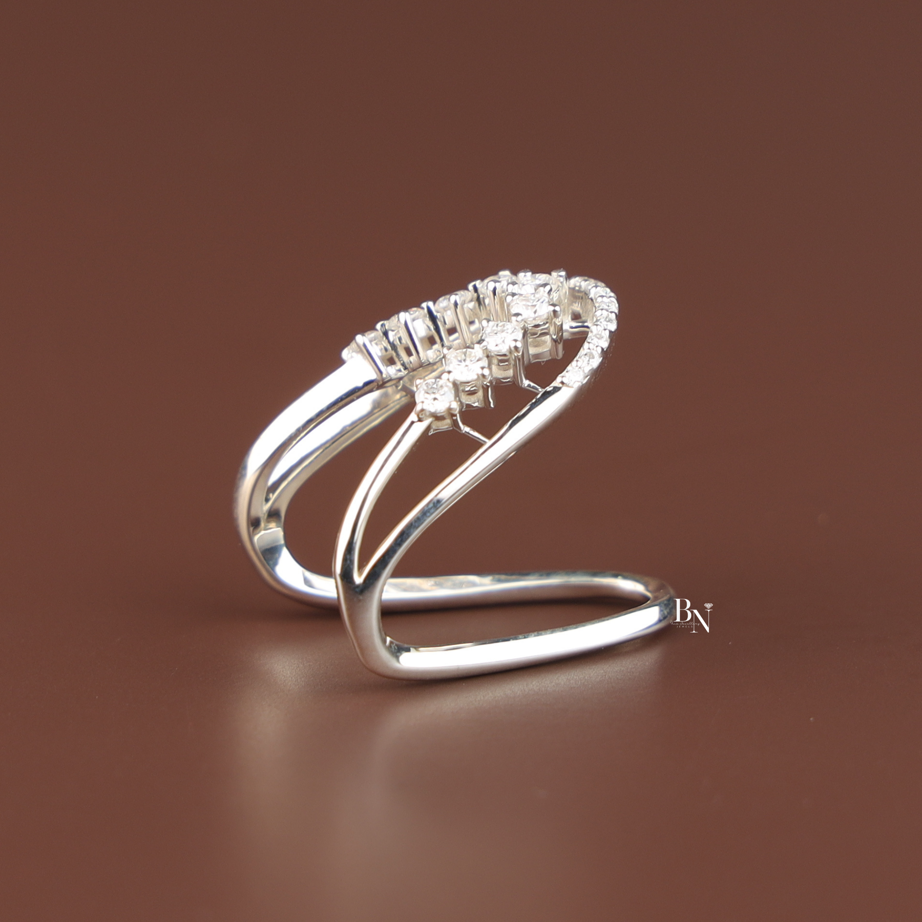 U Shape Lab Grown Diamond Wedding Band, Curved Contour Stacking Ring, Round Cut Diamond Ring Enhancer