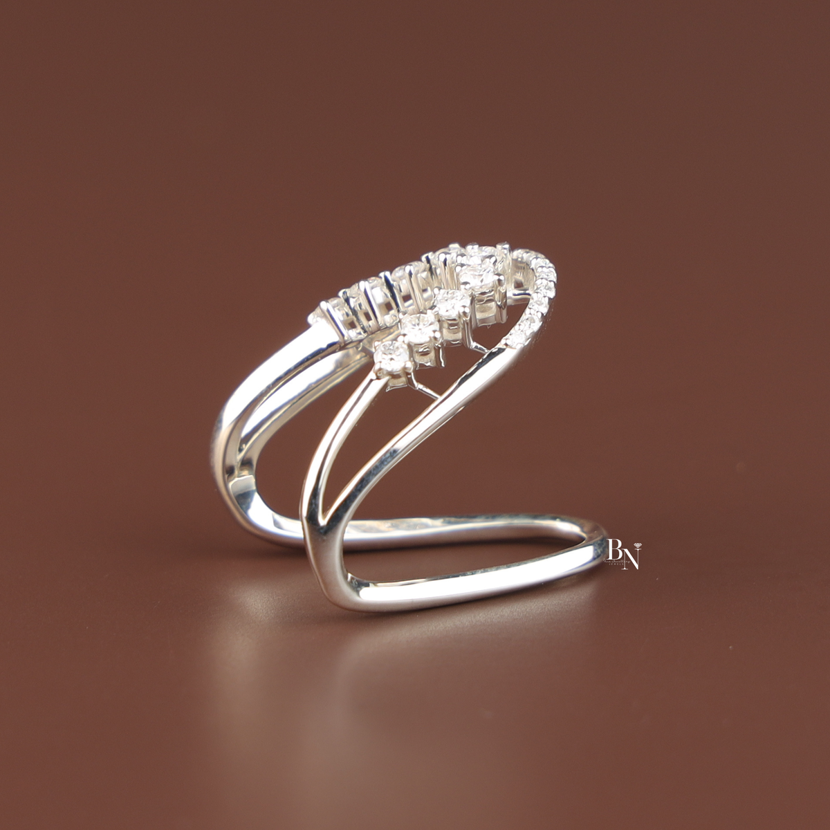 U Shape Lab Grown Diamond Wedding Band, Curved Contour Stacking Ring, Round Cut Diamond Ring Enhancer