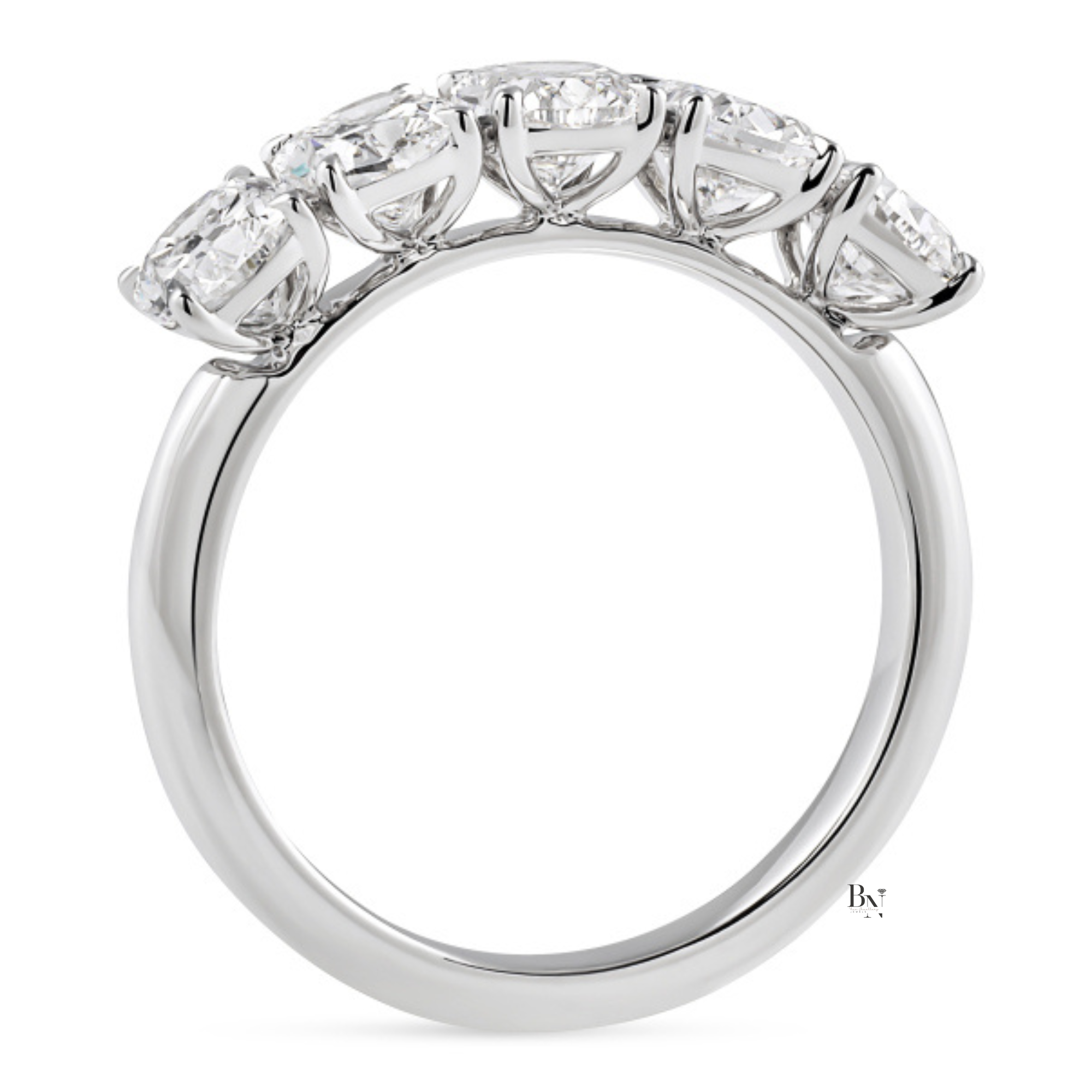 5 Stone Cushion Cut Lab Diamond Anniversary Ring, 2.50 CTW Floating Prong Wedding Band, 14K Gold
