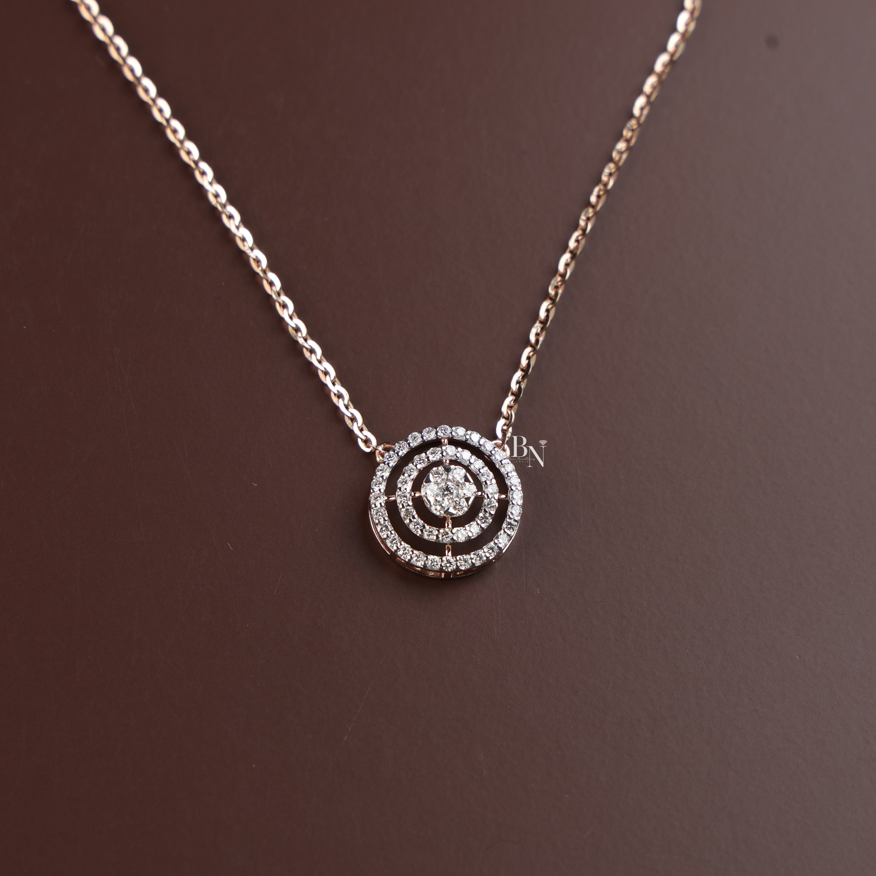 1 CTW Lab Grown Diamond Necklace, Round Double Halo Circle Pendant, Rose Gold