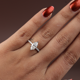 1ct Marquise Lab Diamond Engagement Ring, Hidden Halo Marquise Ring, Slender Pave Band